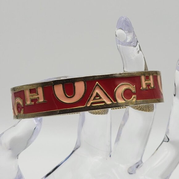 Coach Est. 1941 Logo Enamel Bangle Bracelet Red & Pink Enamel Gold Tone 8 inch - Picture 2 of 10